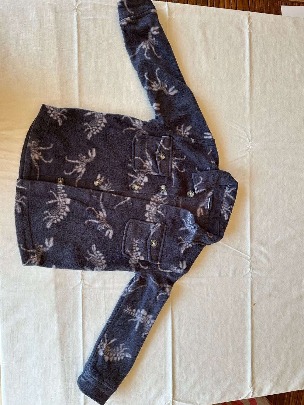 Fleece Button-Front Jumpsuit in Dark Navy with Fern Print